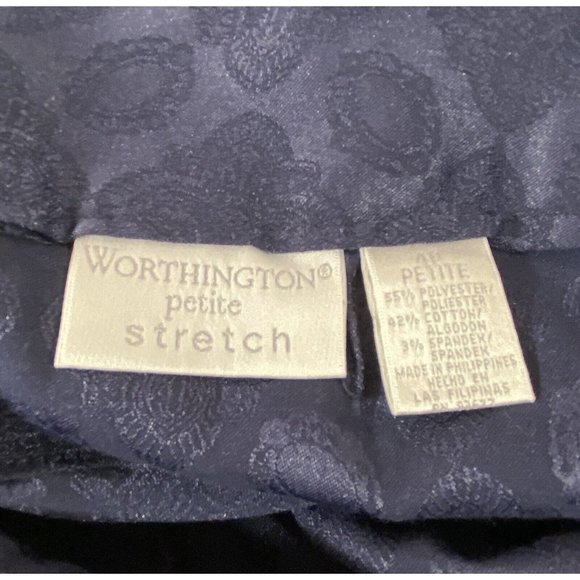 Worthington Skirt Womens Sz 4 Petite Navy Blue Jacquard Stretch Damask Straight - Picture 8 of 9